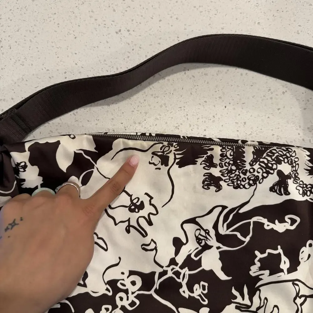 Cos Nylon Printed Padded Crossbody Shoulder Hobo Bag Brown Crescent Minimalist